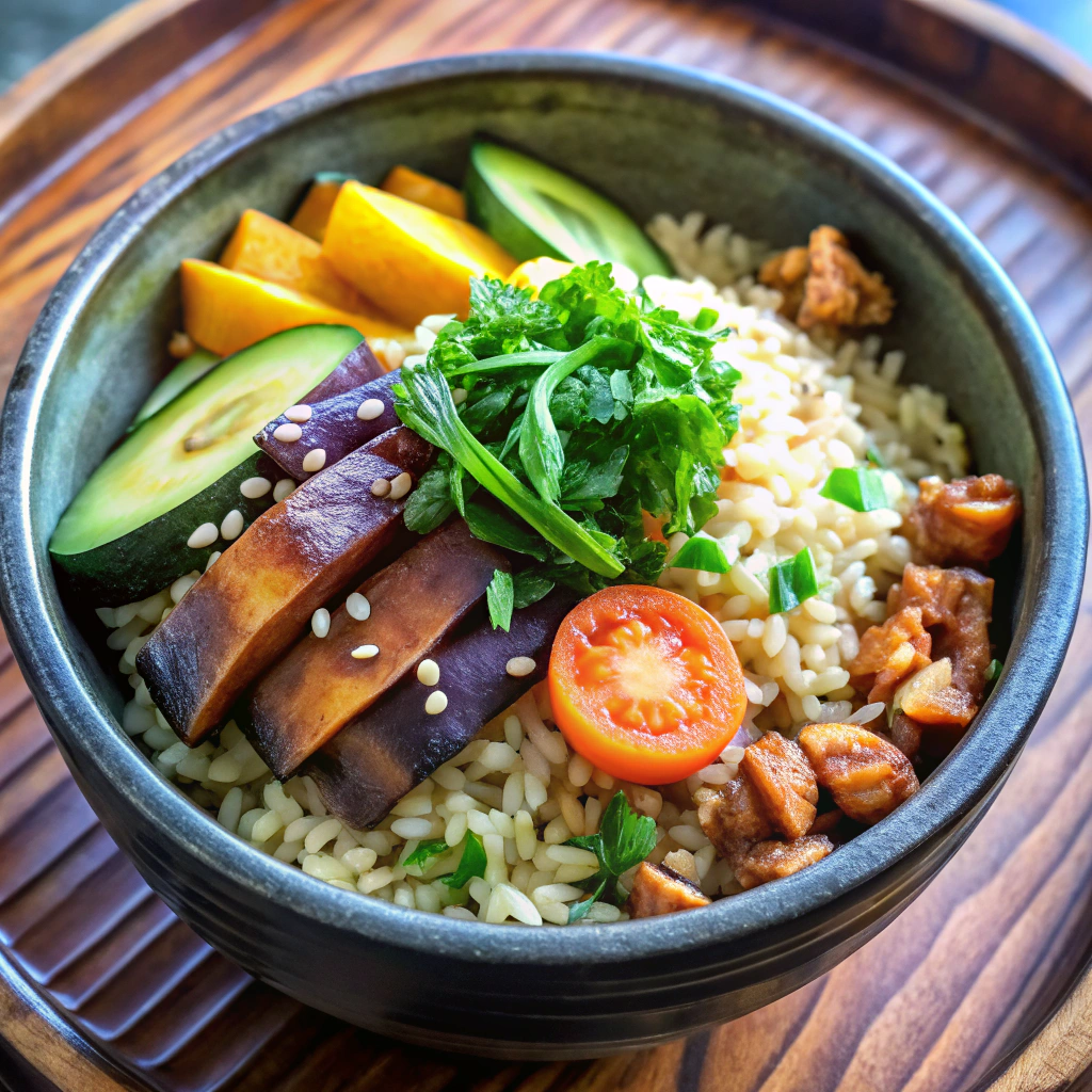 Brown Rice Eggplant Bibimbap