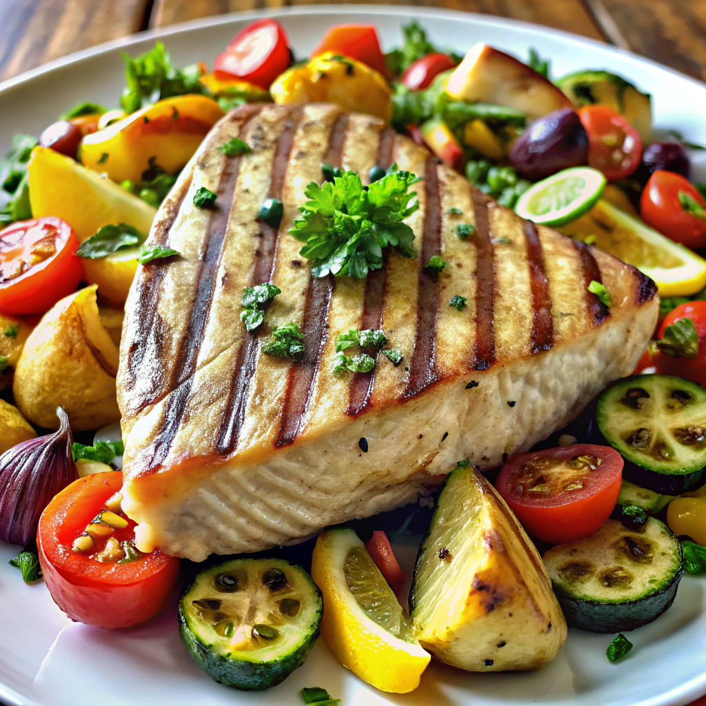 Grilled Swordfish & Roasted Veggies