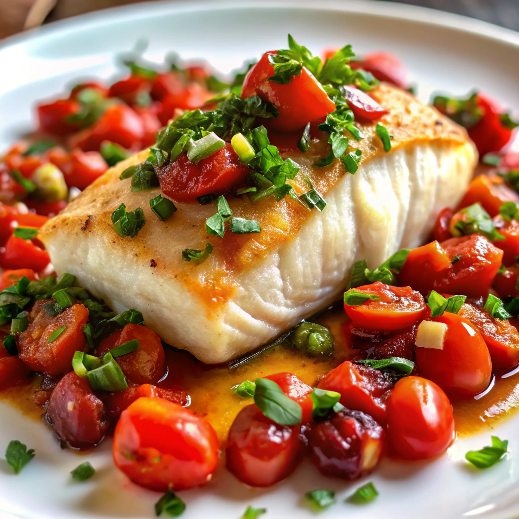 Baked Cod with Tomato & Olive Salsa