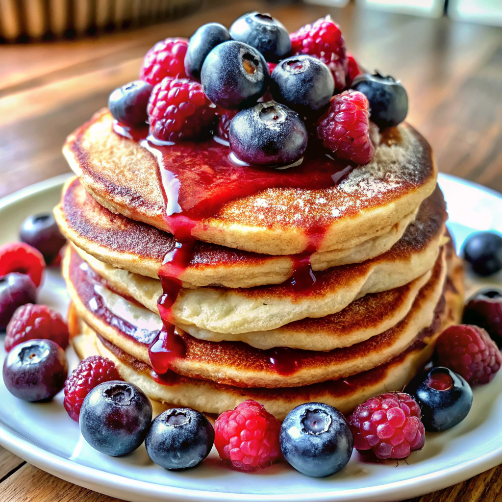 Cottage Cheese and Berry Protein Pancakes