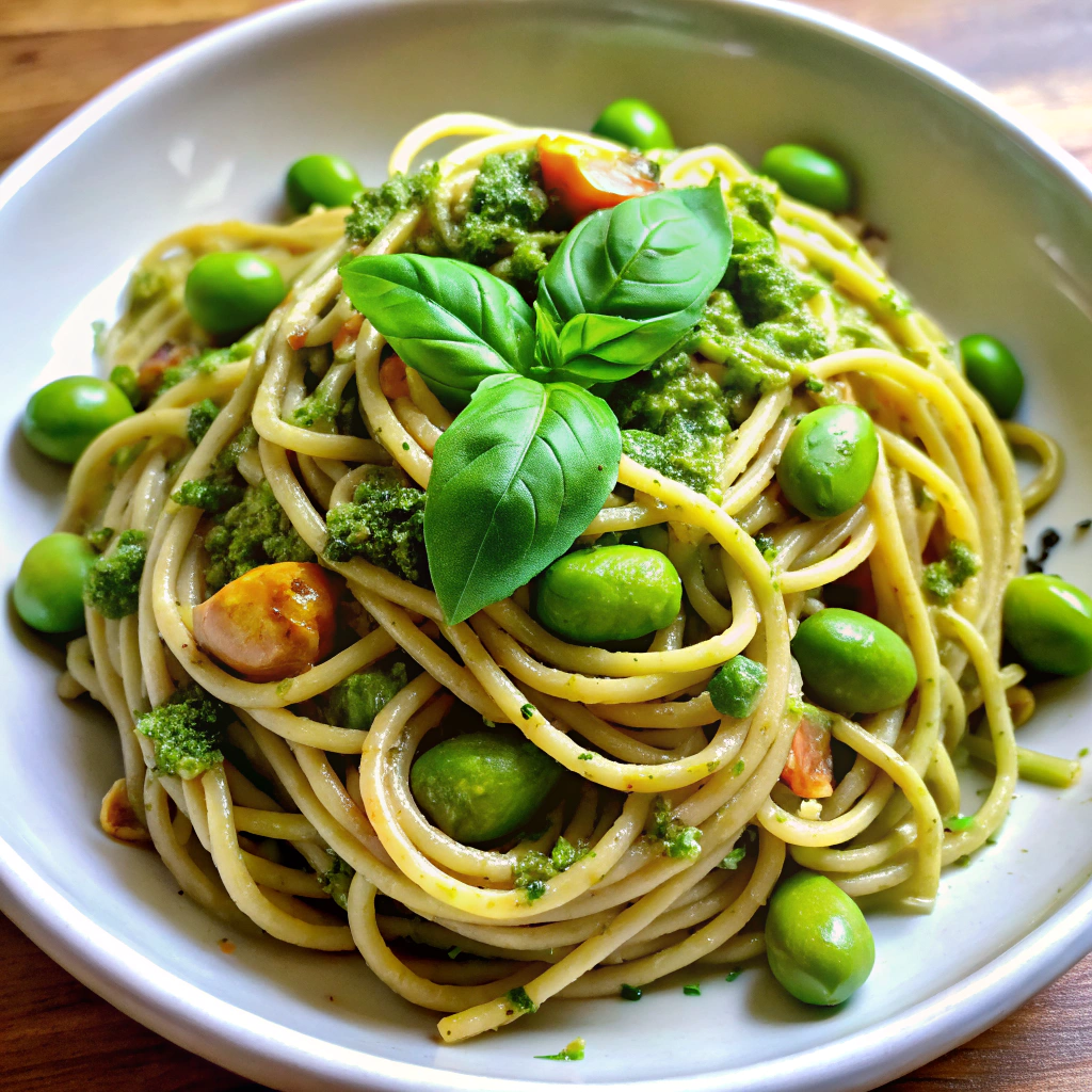 High-Protein Pasta with Edamame & Pesto