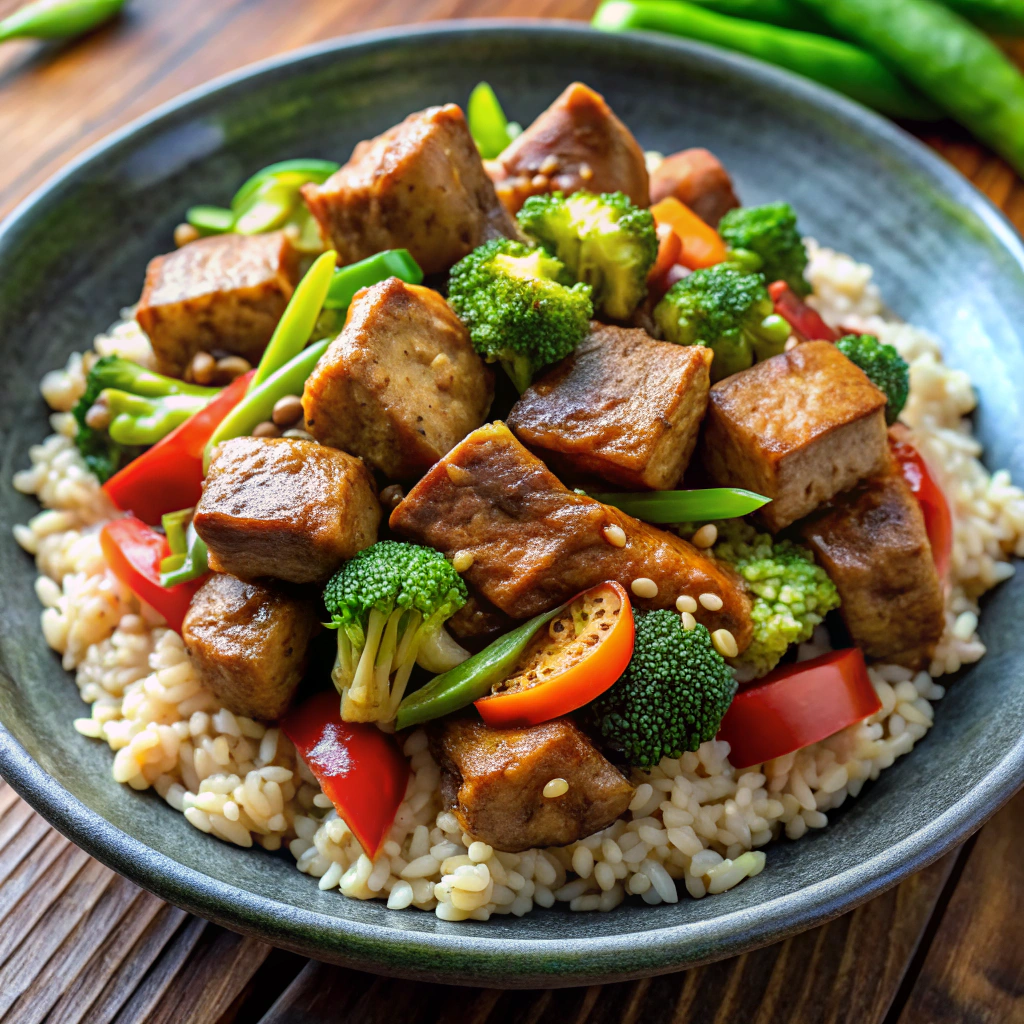 Seitan Stir-Fry with Brown Rice