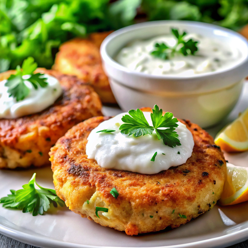 Salmon Patties with Greek Yogurt Dip